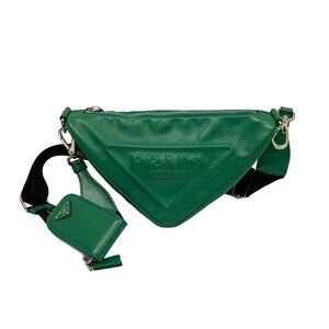 Prada Triangle Shoulder Bag Green Hobo Shoulder Leather